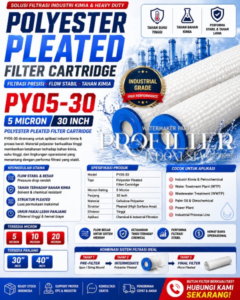 PY05-30 polyester pleated filter cartridge 5 micron 30 inch untuk industri & chemical