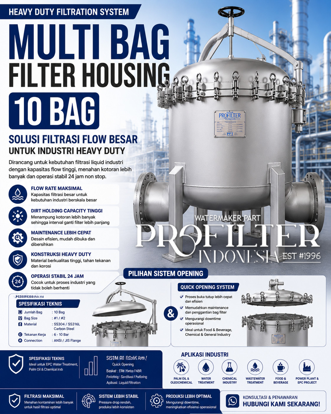 Multi Bag Filter Housing isi 10 Bag Stainless Steel